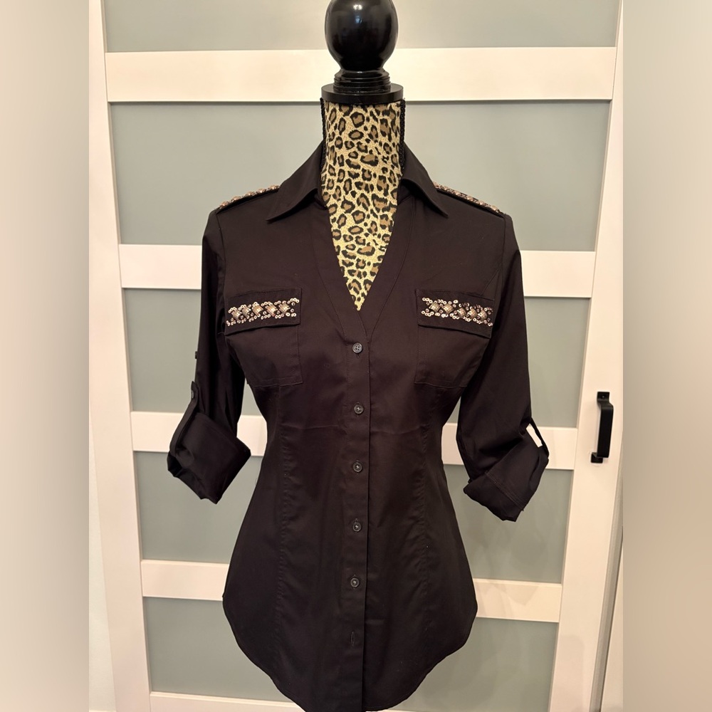 Express Black Embellished Button-Down Shirt NWT! - Picture 1 of 8